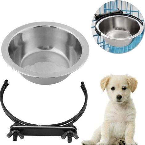 Bol Suspendu - Acier Inoxydable - Pour Chat Et Animal De Compagnie - Fixation Sur Cage Clôture Ou Caisse - Taille L (1/5)