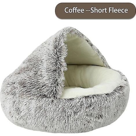 Nouveau lit-niche rond et moelleux 2 en 1 avec capuche pour chat et chien, idéal pour l'hiver. Convient également aux petits chiens et chats. Nid pour animaux de compagnie - 40 cm (1/4)