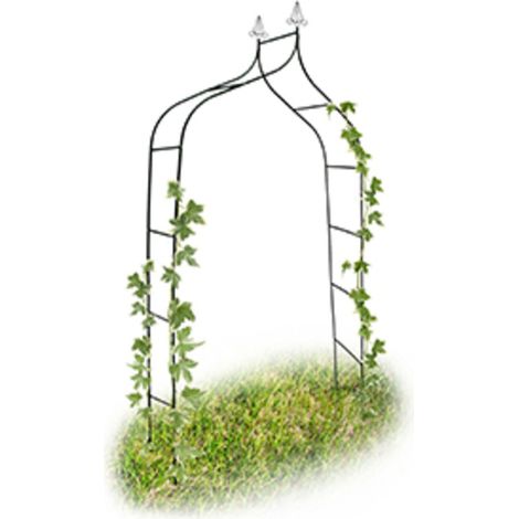 Relaxdays – Arche à rosiers en métal – Tuteur pour plantes grimpantes – Dimensions HxLxP : 255 x 140 x 38 cm – Support pour lierre et roses – Couleur vert foncé