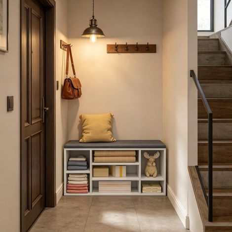 Zapatero con banco y cojín 103,5 cm madera OKMYHOME (1/4)