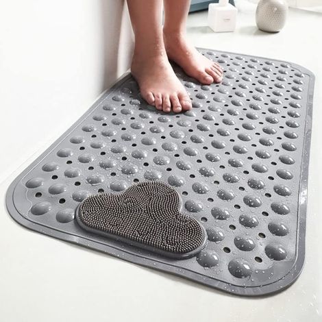 1 - Tapis De Douche - Tapis De Bain - Antidérapant Avec Ventouses Et Massage - Pour Salle De Bain Et Spa - Gris - 80x50cm
