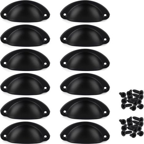 12 poignées de meubles, entraxe 65 mm, noires, en fer, 8,1 x 3,2 x 1,8 cm (1/5)