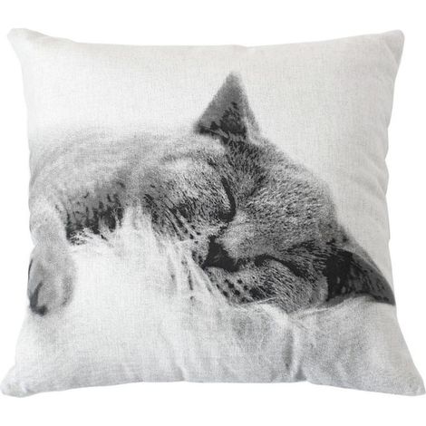 Coussin Déco Chat "Vickie" 40x40cm Écru (1/3)