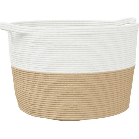 Panier à linge,Panier à vêtements beige et blanc Ø60x36 cm coton CFW823616 (1/5)
