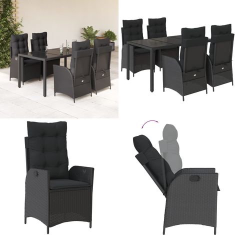 5-tlg. Garten-Essgruppe mit Kissen Schwarz Poly Rattan - Gartentisch - Gartensessel (1/5)