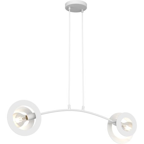 Lampadario 2 Luci Euforia Acciaio Bianco A Bracci E Diffusori A Doppio Cerchio (1/5)