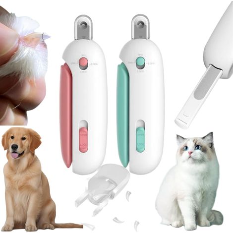 Ensemble de deux coupe-ongles pour animaux (bleu ciel + rose cerisier) étui de protection Pedigree ouverture ajustable lime à ongles intégrée boîte de récupération des débris résistante aux éclabo (1/5)