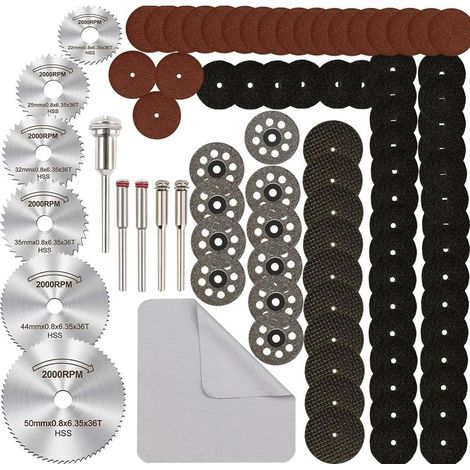 Jeu de 88 disques de coupe pour outil rotatif, lames de scie circulaire HSS diamantées, pour bois, verre, plastique, métal, pierre, avec mandrins pour Dremel (1/4)