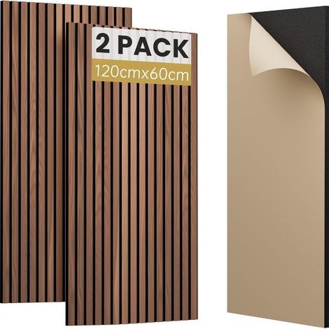 Panneaux acoustiques en placage de bois auto-adhésifs, 120x60x1,8cm Panneaux muraux 3D en aspect bois, Panneaux acoustiques pour le traitement acoustique et la décoration murale, salon (1/5)