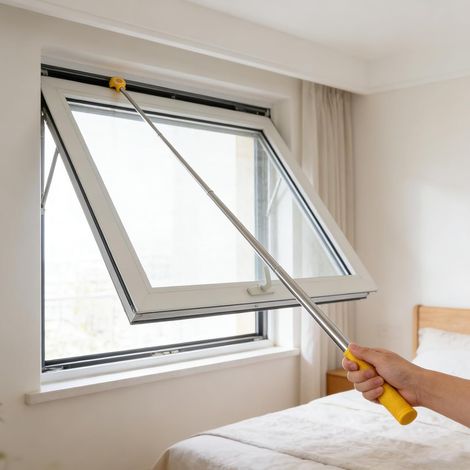 Tringle à ouvrir pour fenêtre de toit avec crochet de pêche, rallonge de poignée de fenêtre en acier inoxydable, barre télescopique pour fenêtre de toit Velux, 92 cm, jaune