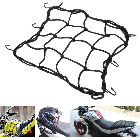 Filet de chargement en nylon résistant et élastique avec crochets pour vélos, motos et véhicules électriques - Noir (1/5)