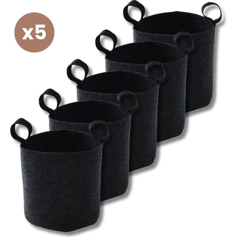 Lot de 5 Sac plantation feutre géotextile ø 25 cm 12,3 L Noir - Bag 4 Plant
