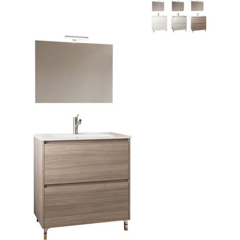 Bodenstehender Badezimmerschrank 80 cm aus geräuchertem Eichenholz mit Waschbecken und Spiegel – Francia - mit Kolonne Spiegel und LED Lampe - Accessorio: Con specchio e lampada LED