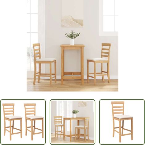vidaXL Tabourets de bar avec coussins 2pcs naturel bois massif d'hévéa (1/5)