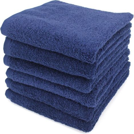 6 serviettes de toilette, 50x90 cm, coton 100 %, 400 g/m2, bleu marine, usage salle de bain (1/5)