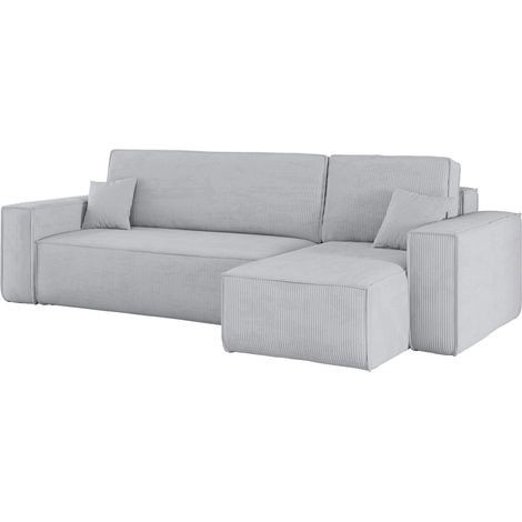 Ecksofa mit schlaffunktion und bettkasten, Eckcouch BEST stoff Poso Dicker Cord viele farben Grau Re (1/5)