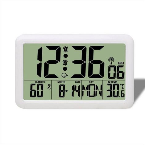 Horloge - Écran LCD 7,5 Pouces - Température Intérieure et Extérieure - Rétroéclairage - Alimentation Piles AAA - Blanc (1/4)