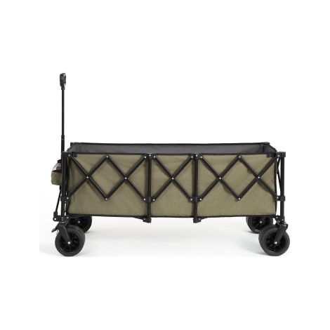 Foldable Extended Wagon with 220lbs Weight Capacity, Heavy Duty 300L Folding Utility Garden Cart with Big All-Terrain Beach Wheels & Drink Holders. -Army green