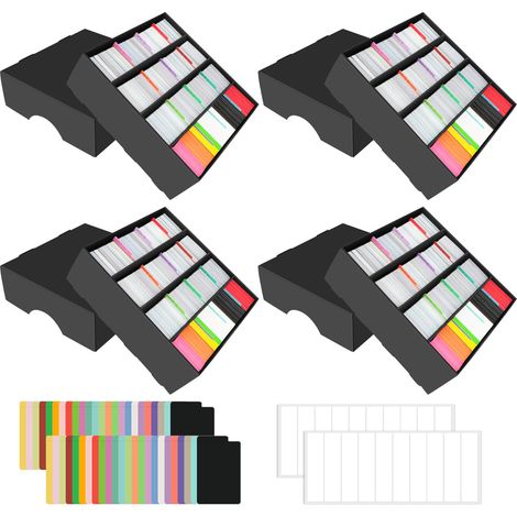 Lot de 4 boîtes de rangement pour cartes à collectionner, 13760, avec 48 intercalaires colorés, boîte de rangement en carton noir, boîte de rangement pour TCG/Magic/MTG (1/5)