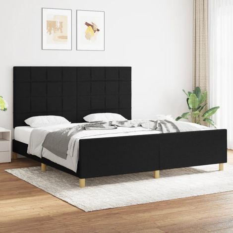 Lit double pour adulte avec tĂȘte de lit - Cadre de lit Noir 180 x 200 cm Tissu BV438002 - BonneVie (1/5)