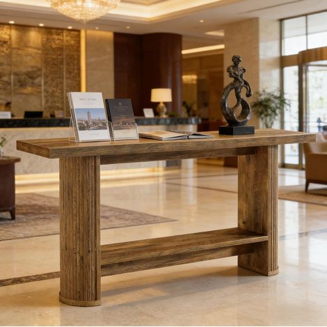 Console 140x30x80 cm marron avec étagère inférieure, bois d'ingénierie MEUBLIV (1/5)