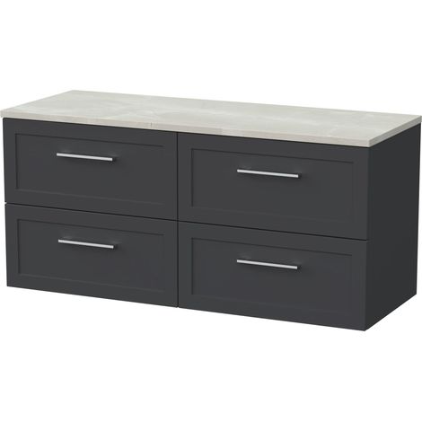 Stonnall Traditional Wall Hung 4 Drawer Vanity Unit with Laminate Worktop, 1200mm, Dark Grey (1/4)