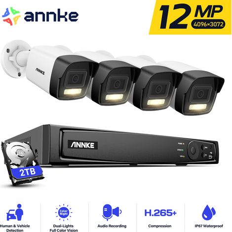 ANNKE 12MP Kit PoE Caméra de Surveillance Intelligent Double Lumière Détection Mouvement Kit de Surveillance CCTV Sécurité Caméra Système - 2TB (1/5)
