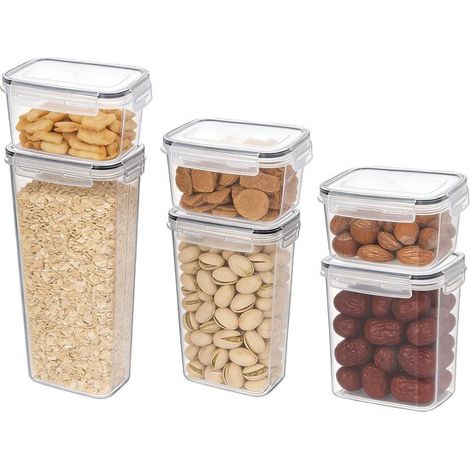 Cubos de almacenamiento de plástico，Paquete de 4，0,8 L + 1,6 L + 2 L + 2,8 L，Recipientes herméticos，Cajas para almacenar alimentos (1/5)