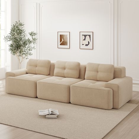 Sofá modular 293/104/69 cm en beige de pana, con asiento profundo y diseño boneless (1/5)