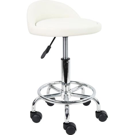 Tabouret Roulants Chaie de Bureau Hauteur réglable en Cuir PU Blanc (1/5)