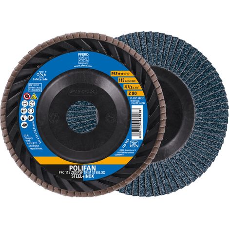 PFERD TOOLS POLIFAN Fächerscheibe PFC 115x22,23 mm konisch Z80 Universallinie PSF TRIM STEELOX für Stahl/Edelstahl 10 Stk (1/5)