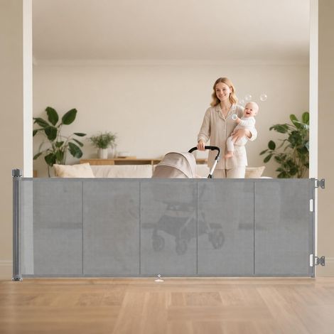 Barrière de Sécurité Rétractable, Barriere Securite Enfant Extensible, Utilisation Intérieure et Extérieure, Gris 3M (1/5)