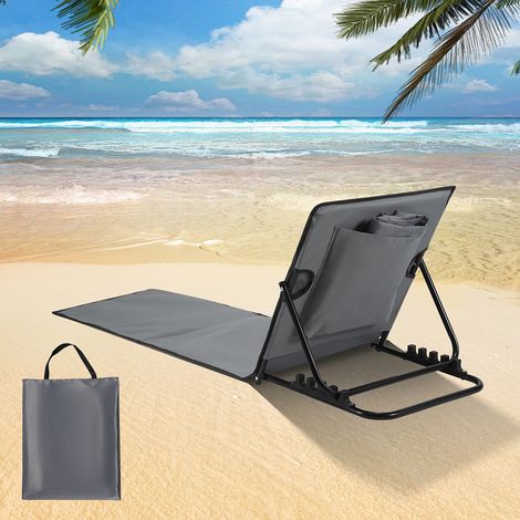 Jiubiaz Strandmatte mit Rückenlehne Gepolstert klappbar UV-beständig Tasche Reißverschluss Kissen Tragegurt Garten Camping Picknick Liegematte 158 x 55cm, Dunkelgrau