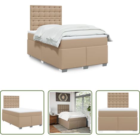 Sommeil réparateur - Lit à sommier tapissier avec matelas cappuccino 120x190cm similicuir (1/5)