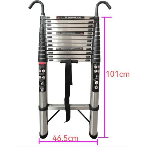 Telescopic Folding Ladder 5M Multi Purpose Collapsible Concertina Loft Ladders Heavy Duty Sturdy Stainless Steel Straight Ladder with Detachable Hooks for RV or Outdoor Work, 330lb Capacity