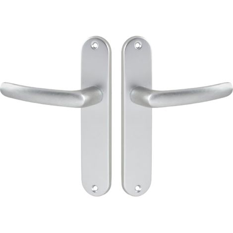 Set de Poignée de Porte sur Petite Plaque - Version Bec de Cane Porte Cuisine/Salon, Entraxe 165 mm - Système de Pose Facile - en Aluminium Résistant - Finition Argent (1/5)