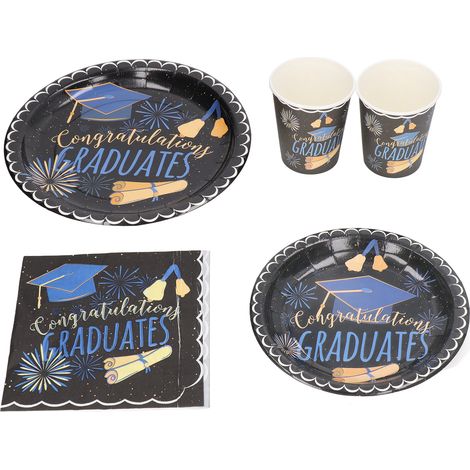 40 Assiettes Jetables Noires pour Cérémonie de Remise des Diplômes - Service de Table Élégant avec Sets de Nappe - Décoration de Fête de Fin d'Études (1/5)