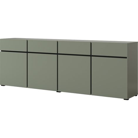 Buffet XL coloris vert sauge 225cm collection HAVANA. Bahut  design avec 4 portes et 4 tiroirs.