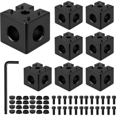 Connecteur d'angle cube 3D à 3 voies pour profilé aluminium 30x30, noir – Accessoire pour profilé aluminium 3D, lot de 8, avec vis et écrous pour profilé extrusion 3030 (1/5)