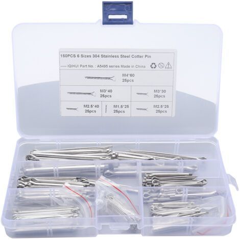 150 pièces U forme goupille fendue 304 en acier inoxydable attaches fendues mécanique voiture avec boîte Split, Cotter pour la Réparation de Petits Moteurs(Argent) (1/5)