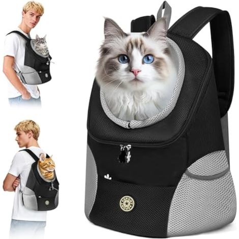 Sac à dos pliable pour animaux, sac à dos chat portable et respirant, porte-chien mains libres, avec harnais de sécurité réglable, design tête sortante respirant, pour randonnée et voyage (M, Noir)