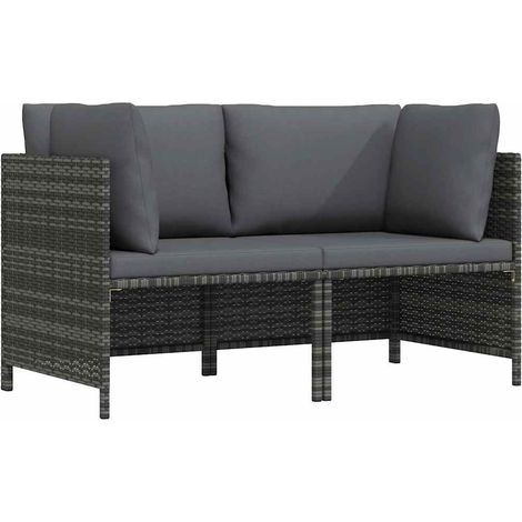 Canapé fixe 2 places de jardin Canapé relax - Banc de jardin avec coussins Gris Résine tressée BV949018 - BonneVie (1/5)