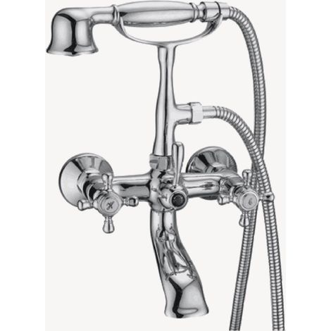 Grifo mezclador retro de pared para bañera y ducha en cromo - Maddalena
