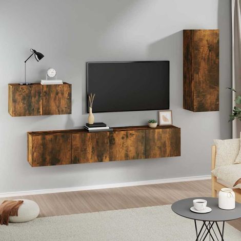 vidaXL 4 Piece TV Cabinet Set Smoked Oak Engineered Wood (1/5)