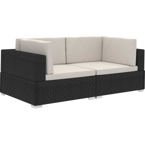 vidaXL Poltrone Modulari ad Angolo con Cuscini 2 pz Polyrattan Nero