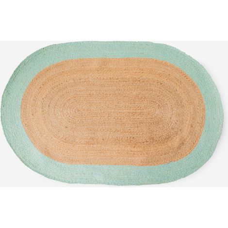 ALFOMBRA OVALADA YUTE BICOLOR NATURAL Y AQUA 120X180CM