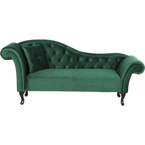 Chaise Longue Canapé Méridienne Chesterfield Côté Gauche en Velours Vert Foncé Confort et Style Idéal pour Salon Glamour et Vintage Beliani