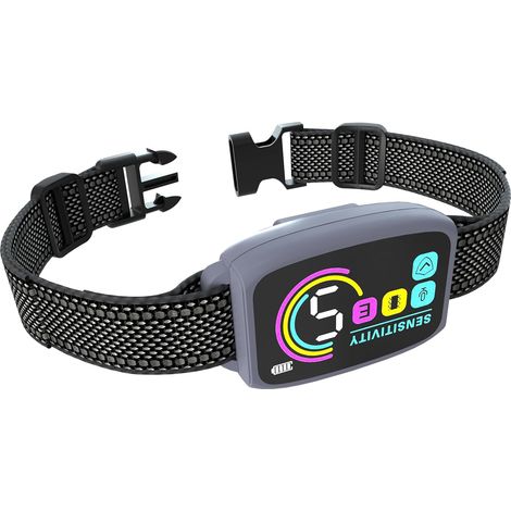 Collier Anti Aboiement Chien Automatique,Détection Intelligente des Aboiements,Modes Vibration/Choc Statique/Son,8 Niveau d'intensité Réglables,Rechargeable pour Gros Petit Chiens,Noir (1/5)