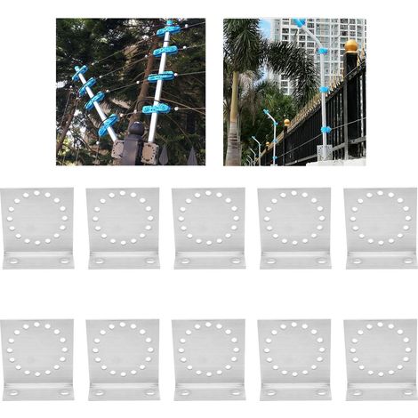 Ensemble de 10 pièces d'accessoires pour clôture électronique : base universelle en alliage d'aluminium renforcé à angle droit, base centrale métallique, base pour poteau central. (1/5)