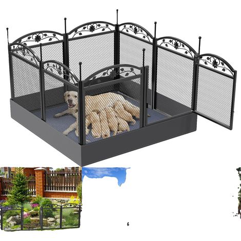 Parc à chiens, 8 panneaux détachables, tapis imperméable, noir (1/5)